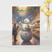 Snowman in a grocery store Happy Holidays Karte (Gelbe Blume)