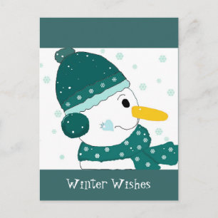 Snowman in Aquamarinem Grünhut und Scarf Postkarte
