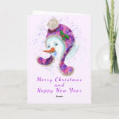 Snowman in Beanie Winter Hat Weihnachtskarte Karte (Rückseite)