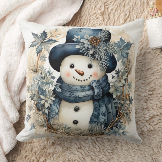 Snowman in Blue Kissen (Decke)