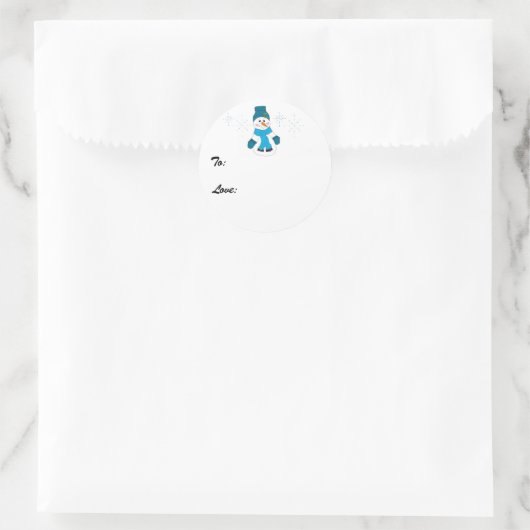 Snowman in Blue Runder Aufkleber (Tasche)