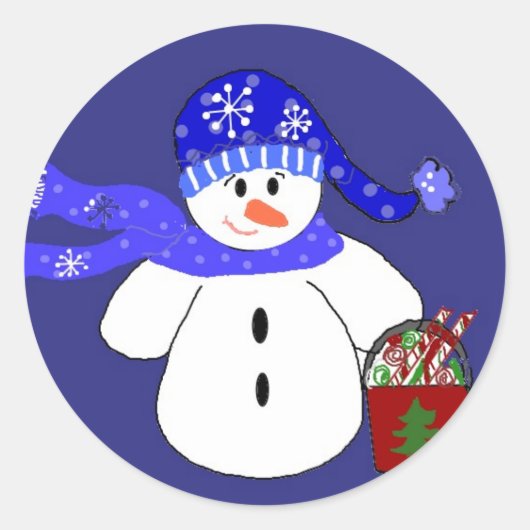 Snowman in Blue Runder Aufkleber (Vorderseite)