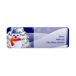 Snowman in Christmas Night Return Address Label