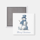 Snowman in Delft Blue, anpassbar Magnet (Vorderseite/Rückseite)