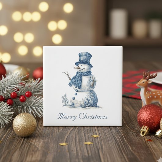 Snowman in Delft Blue, anpassbar Magnet