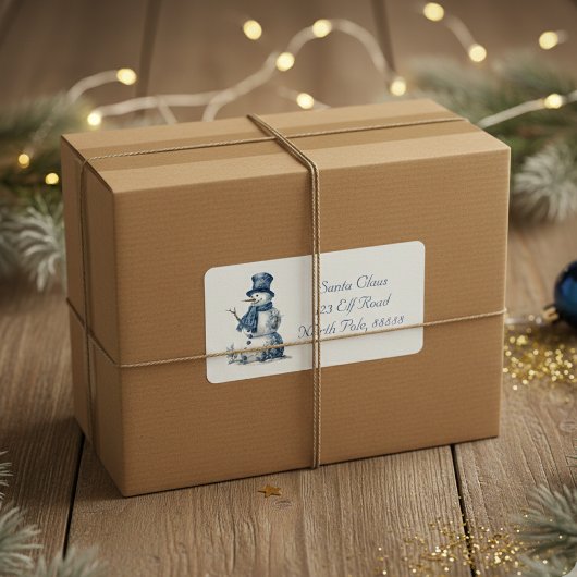 Snowman in Delft Blue individuell anpassbar Adressaufkleber