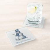 Snowman in Delft Blue individuell anpassbar Glasuntersetzer (Schrägansicht)