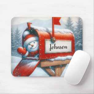 Snowman in der Urlaubspost mit Individuelle Name Mousepad