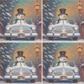 Snowman in einem Cabrio Aufkleber (Vorderseite)
