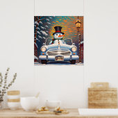Snowman in einem Cabrio Poster (Küche)