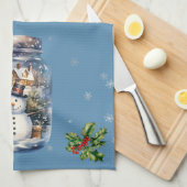 Snowman in einem Jar Snowflakes Blau Geschirrtuch (Viertel Falte)