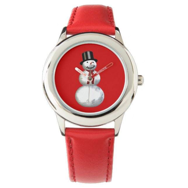 Snowman in einem Kind mit Top Hat Background anpas Armbanduhr (Vorderseite)