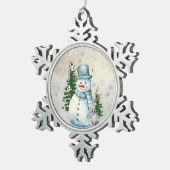 "Snowman in Falling Snow" mit Kaninchen und Bäumen Schneeflocken Zinn-Ornament (Rechts)