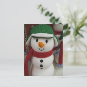Snowman in Green Hat Postkarte (Stehend Vorderseite)