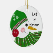 Snowman in Green Hat und Scarf Keramikornament (Rechts)