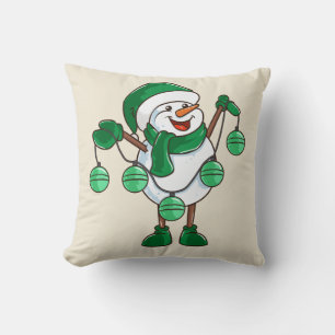 Snowman in Green Scarf   Weihnachtsgeschenk Kissen