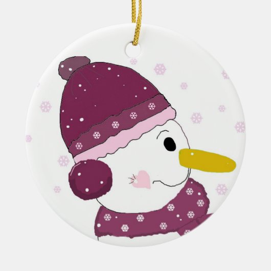 Snowman in Lila Hut und Scarf Keramikornament (Vorne)
