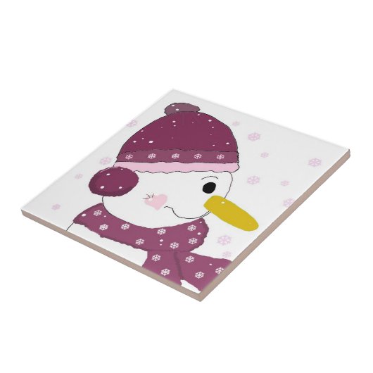 Snowman in Lila Scarf und Hut Fliese (Seite)
