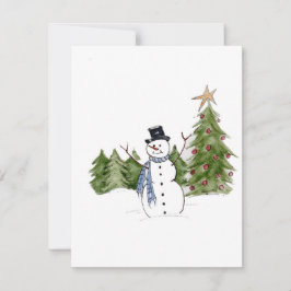 Snowman in Pine Trees Grees the Season Feiertagskarte