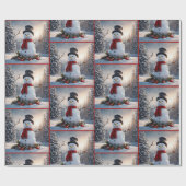 Snowman in Red Wool Scarf Carrot Nose Weihnachten Geschenkpapier (Flach)