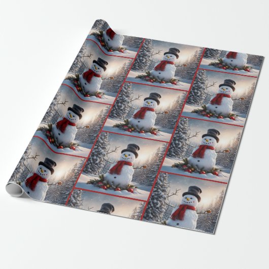 Snowman in Red Wool Scarf Carrot Nose Weihnachten Geschenkpapier (Ungerollt)