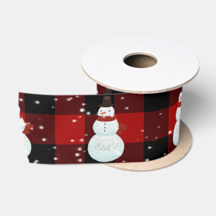 Snowman in Snow auf Buffalo Kariert Satin Ribbon Satinband