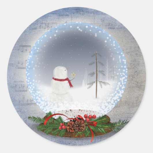 Snowman in Snow Globe Runder Aufkleber (Vorderseite)