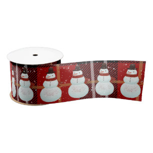 Snowman in Snowflakes Tartan Kariert Satin Ribbon Satinband