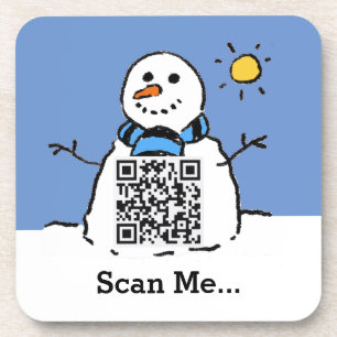 Snowman in Sunshine mit QR-Code Getränkeuntersetzer