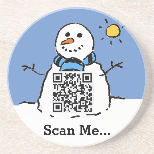 Snowman in Sunshine mit QR-Code Getränkeuntersetzer (Vorne)