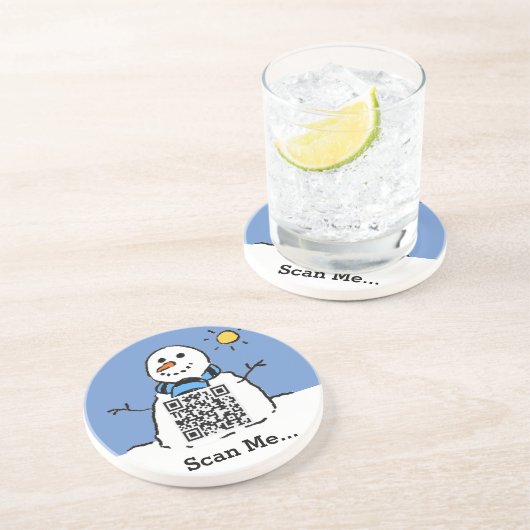 Snowman in Sunshine mit QR-Code Getränkeuntersetzer (Seite)