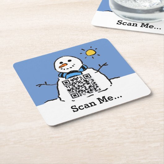 Snowman in Sunshine mit QR-Code Rechteckiger Pappuntersetzer (angewinkelt)