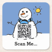 Snowman in Sunshine mit QR-Code Rechteckiger Pappuntersetzer (Vorderseite)
