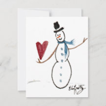 Snowman in TopHat tanzt mit einem Red Heart Holida