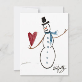 Snowman in TopHat tanzt mit einem Red Heart Holida Feiertagskarte