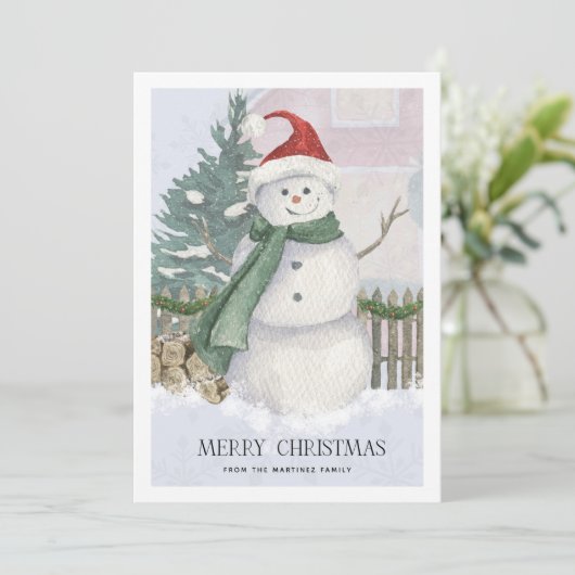 Snowman in Weihnachtsmannmütze Pine Tree Weihnacht (Stehend Vorderseite)