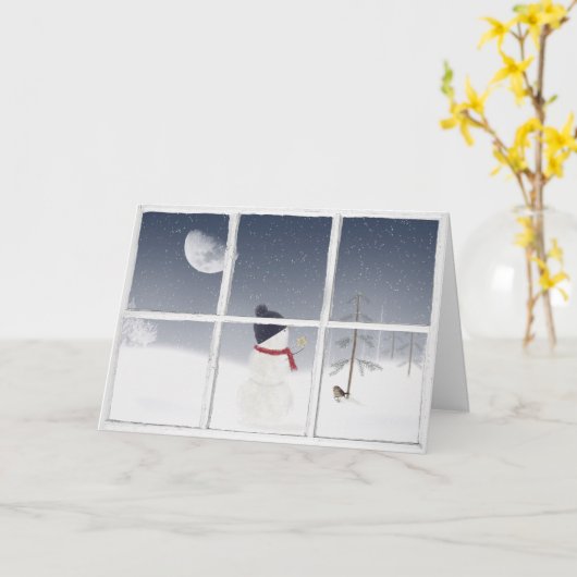 Snowman in Window Card Karte (Gelbe Blume)