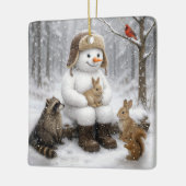 Snowman In Winter Woods With Animal Friends Keramikornament (Links)