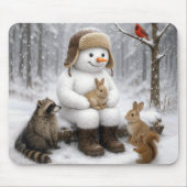 Snowman In Winter Woods With Animal Friends Mousepad (Vorne)