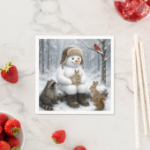 Snowman In Winter Woods With Animal Friends Serviette (Beispiel)