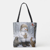 Snowman In Winter Woods With Animal Friends Tasche (Rückseite)