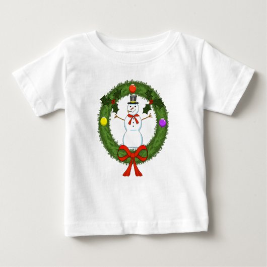 Snowman in Wreath Kleinkind Ruffle Dress Baby T-shirt (Vorderseite)