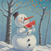 Snowman isst Wassermelone Aufkleber (Vorderseite)
