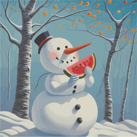 Snowman isst Wassermelone Aufkleber (Vorderseite)