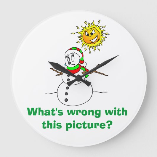 Snowman Joke What's Wrong With This Picture Große Wanduhr (Vorderseite)