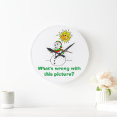 Snowman Joke What's Wrong With This Picture Große Wanduhr (Zuhause)