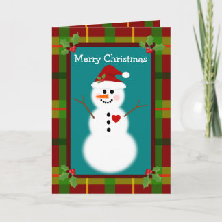 Snowman Kariert Holly Christmas Grußkarte Feiertagskarte