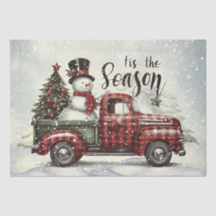 Snowman Kariert Truck Watercolor Winter Weihnachte Seidenpapier