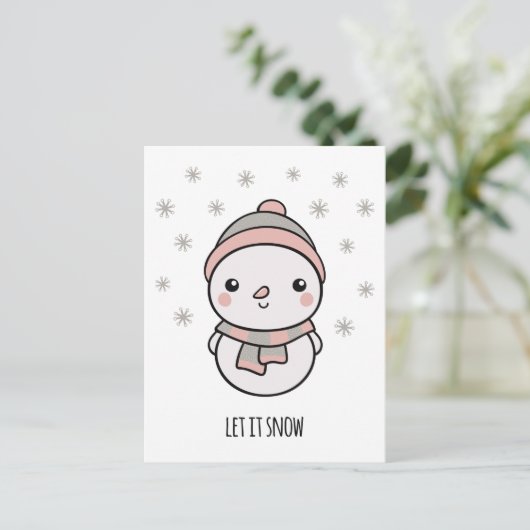 Snowman kawaii ließ es schneien postkarte (Stehend Vorderseite)