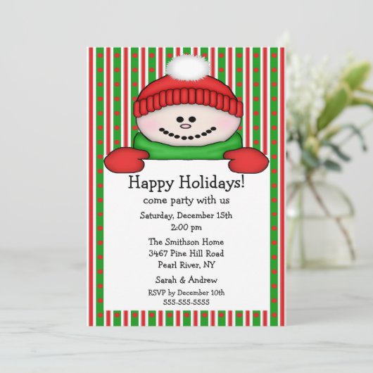 Snowman Kids Holiday Party Einladung (Stehend Vorderseite)